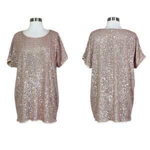 Talulah | Women's Gold Sequin Short Sleeve Dressy Sparkle Blouse Top Size Large
